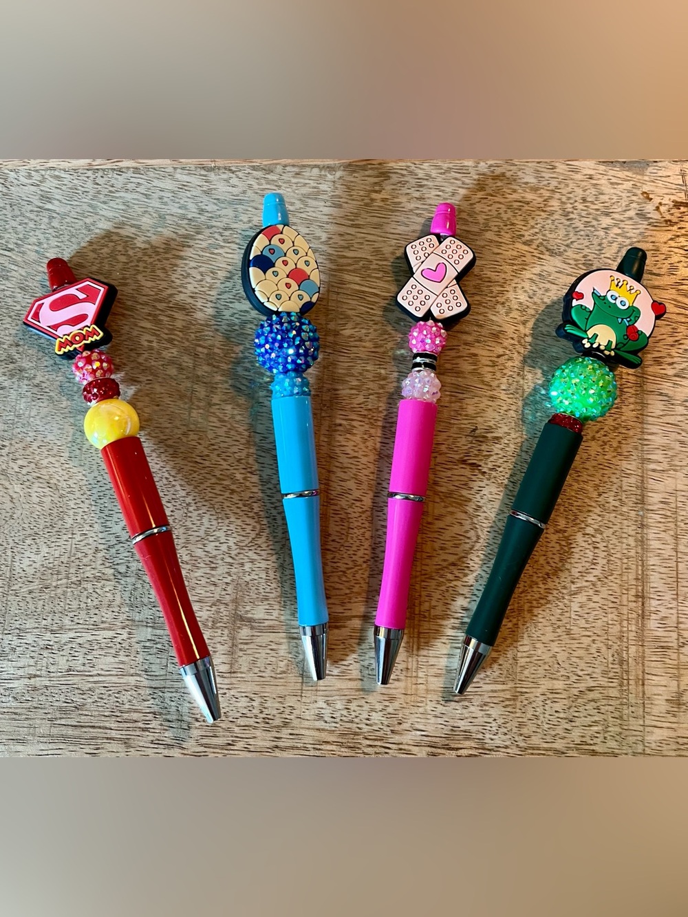 NEW & Handmade Set of 4 Beaded Pens - Super Mom/Nurse/Etc